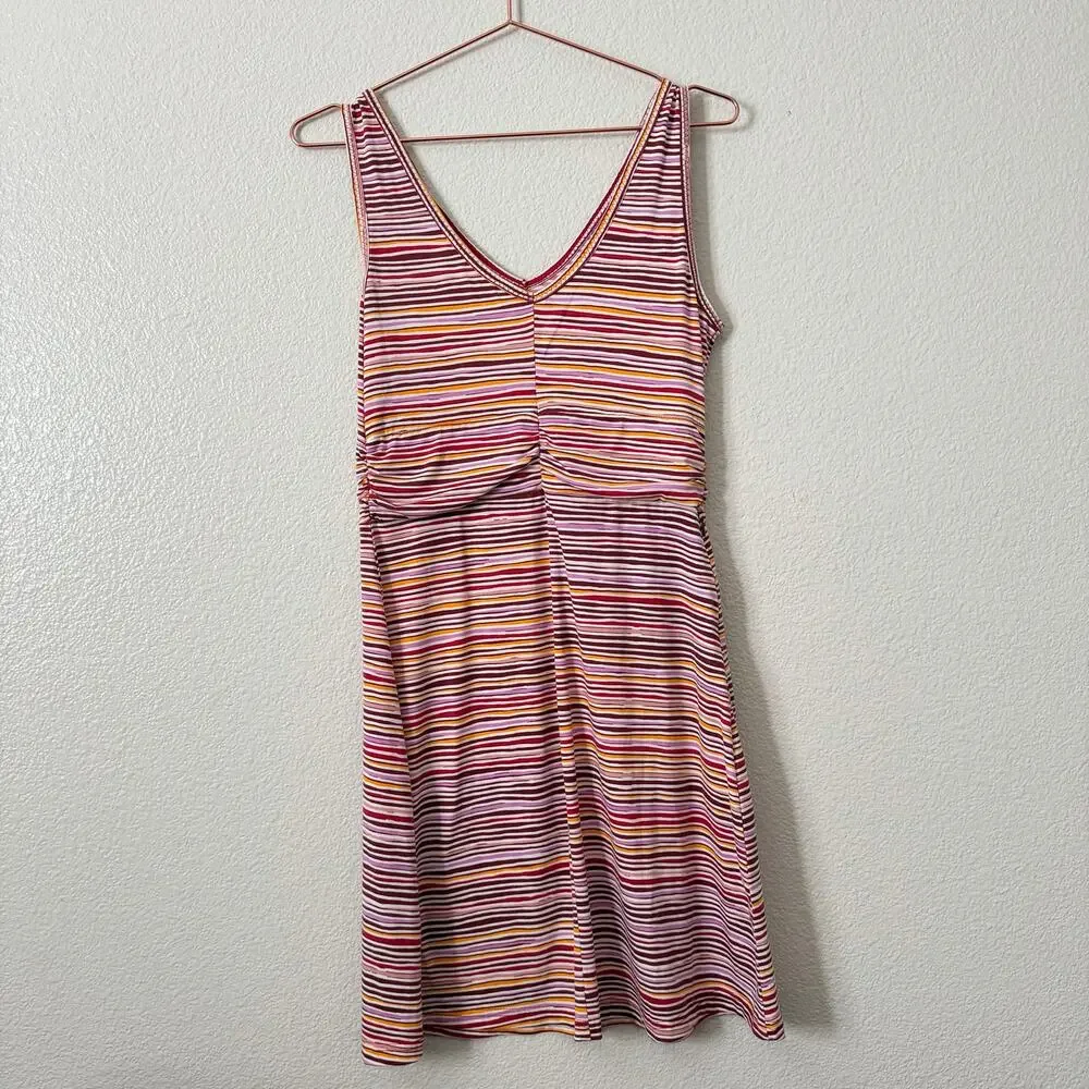 Title Nine Breeze Dress stripe red yellow pink white double V neck